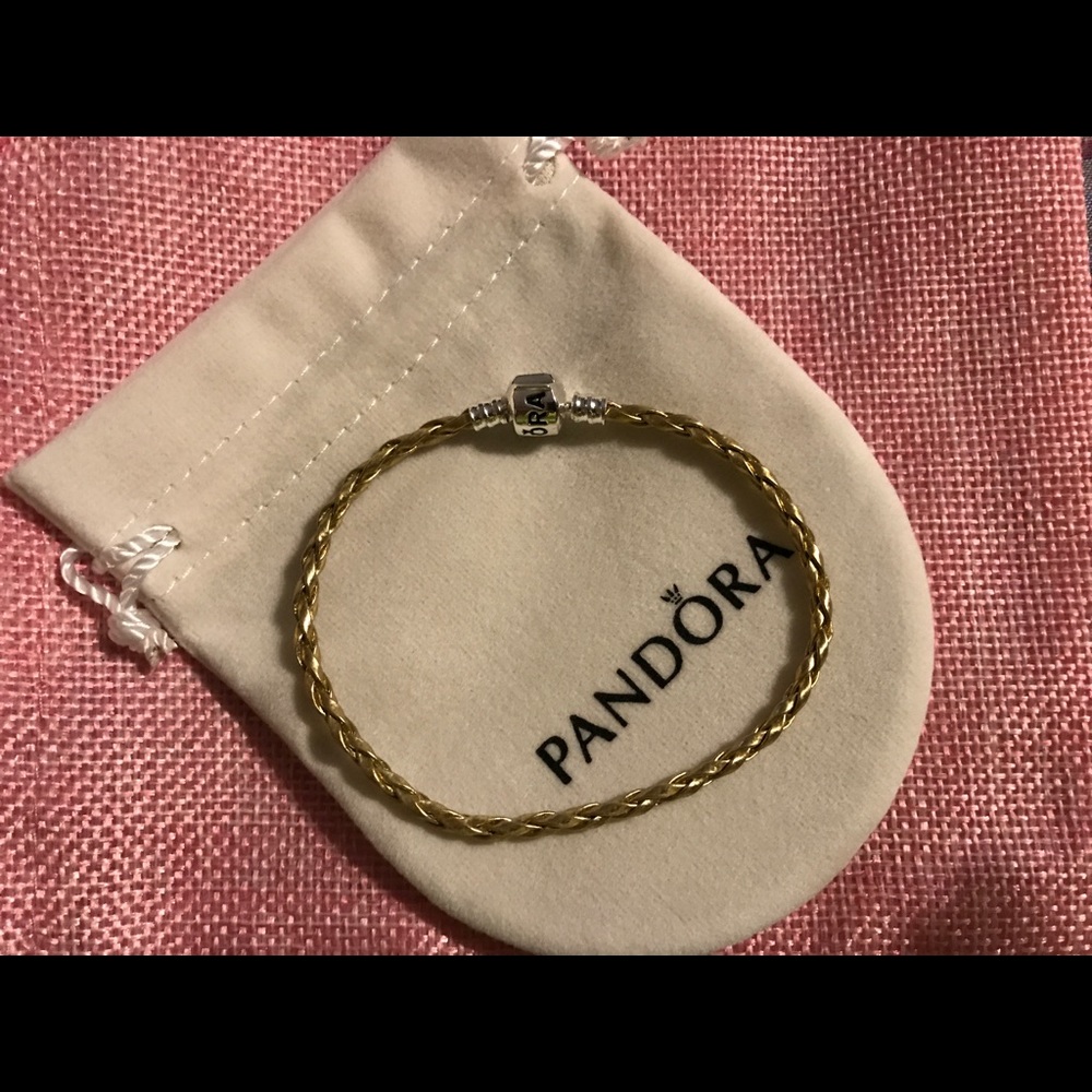 Authentic gold leather pandora charm bracelet